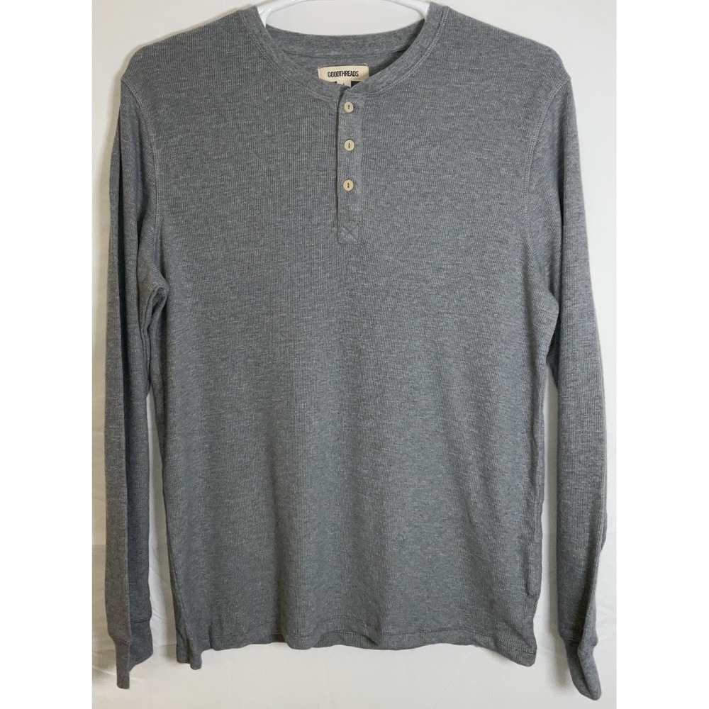 NWOT Men's Goodthreads Long Sleeve Slub Thermal Henley Shirt Gray Large